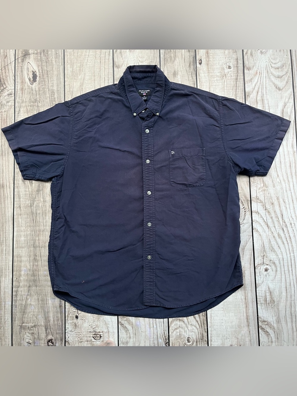 Vintage 90s Men’s Ralph Lauren Jean Co Navy Button Up Work Shirt RL 67 Cotton XL